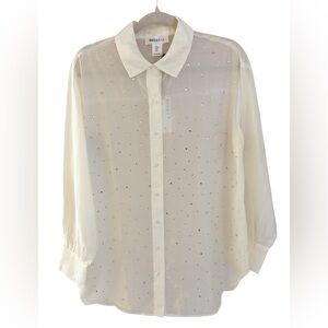 Bailey 44 Sheer Embellished Rhinestone Button Down Blouse in White | Size S